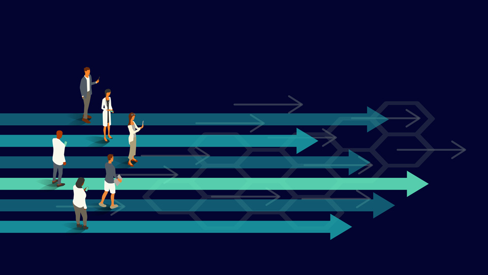 Illustration of people on arrows 