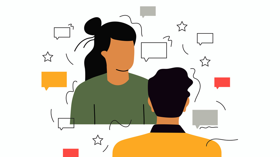 vector illustration of a man and a woman talking