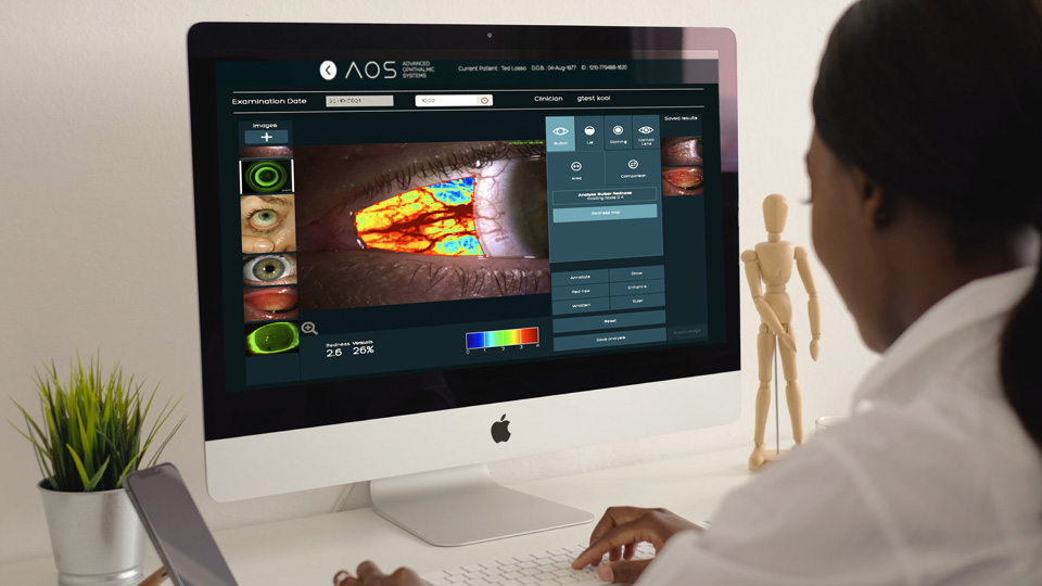 A person is using a computer which displays a screen from the AOS platform 