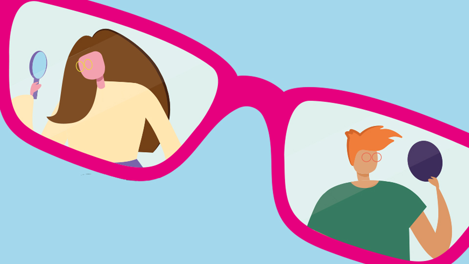Animation of two people behind an oversized frame