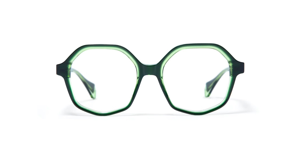 Hexagonal frames in deep green, with a lighter green line on the inside of the frames