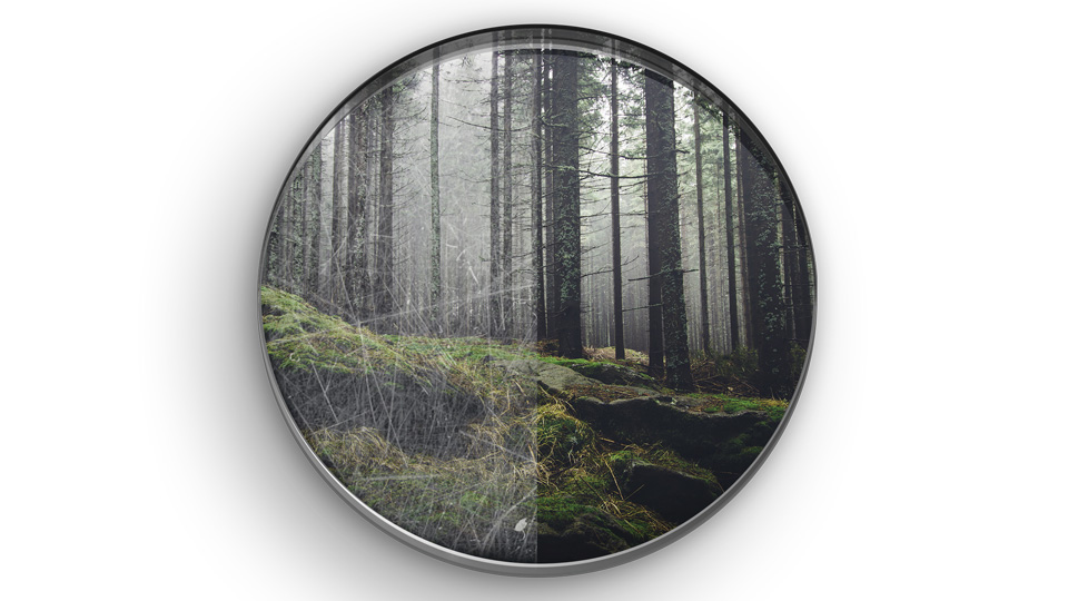 A portrayal of uses of the lens coating illustrating how it is cleaner, clearer and tougher
