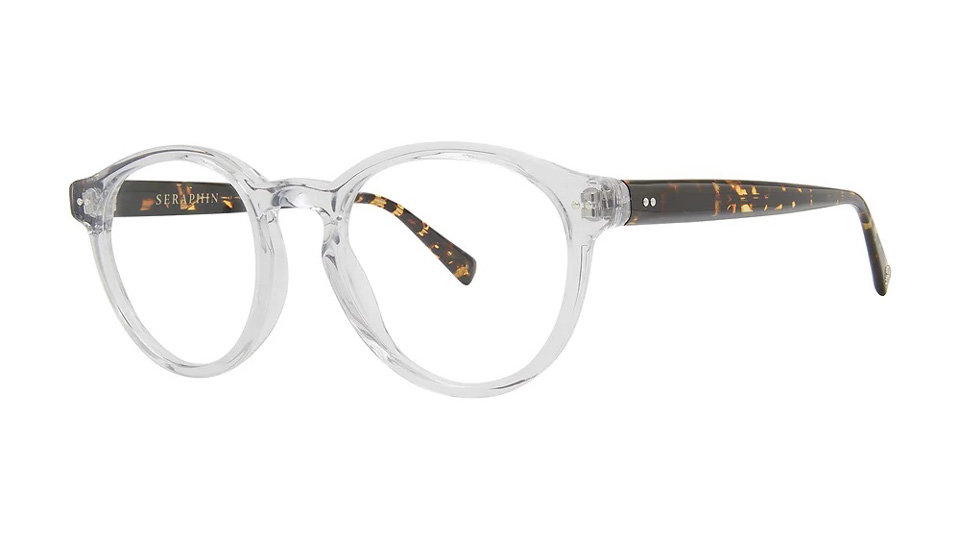 These frames have a clear acetate front in a pantos style with tortoiseshell style sides