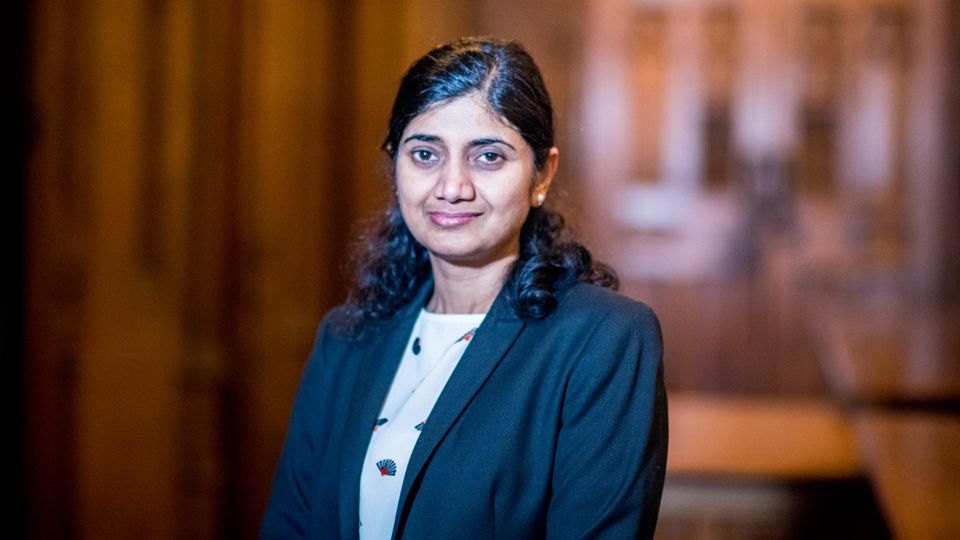 Professor Hema Radhakrishnan is pictured in a blazer and white top
