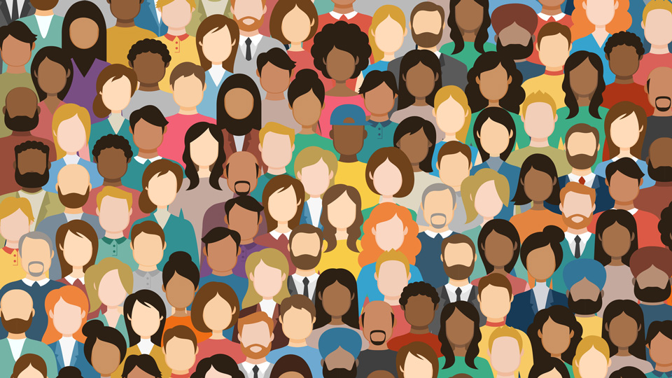 Illustration of a group of people’s heads and shoulders  