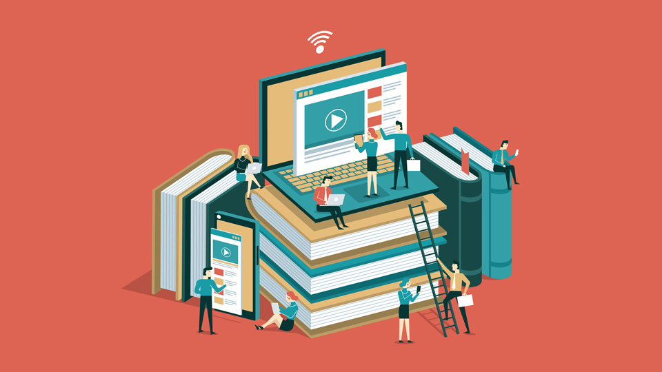 Flat isometric vector concept of online education 