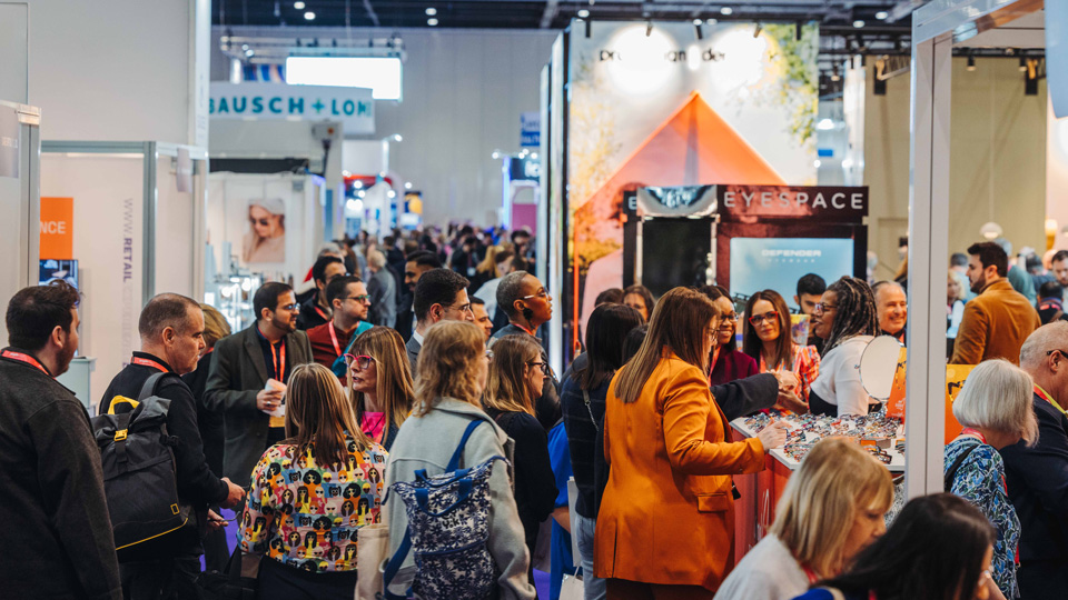 The busy exhibition hall at 100% Optical 2024 