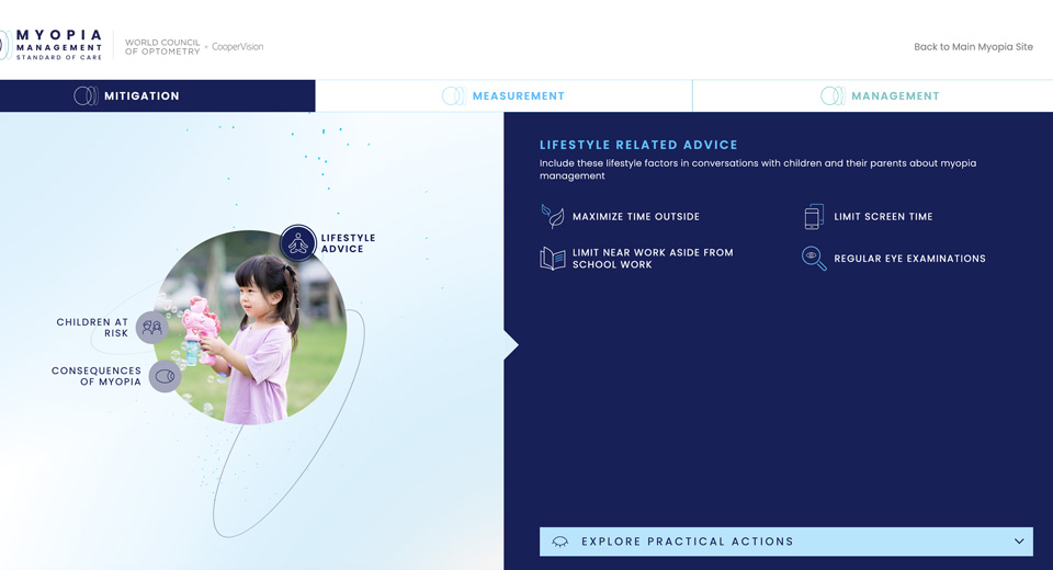 The mitigation page of the WCO CooperVision Myopia Management Navigator 