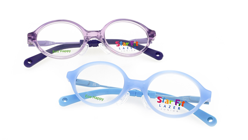 A clear purple frame and a light blue opaque frame