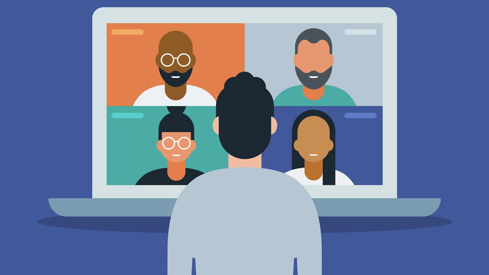 man on video conferencing