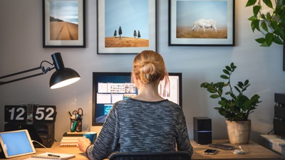 woman working at desktop