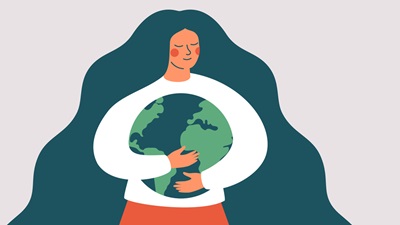 woman hugging the planet
