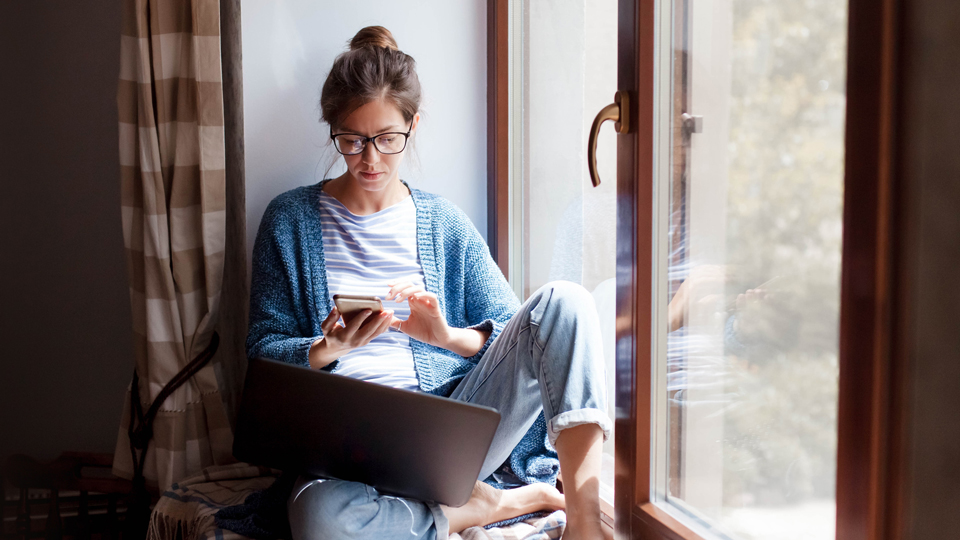 woman on three screens