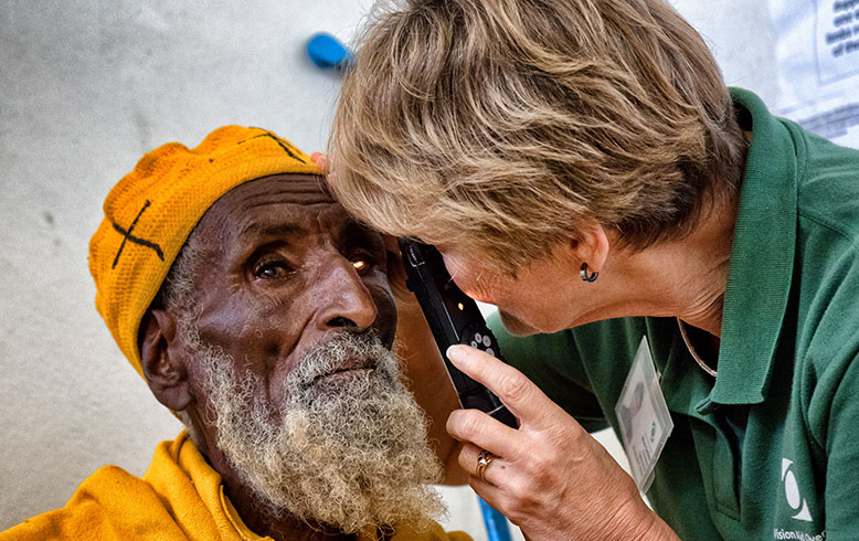 Man having his sight tested