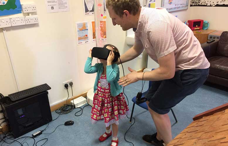 Specsavers virtual reality headset in children's hospital
