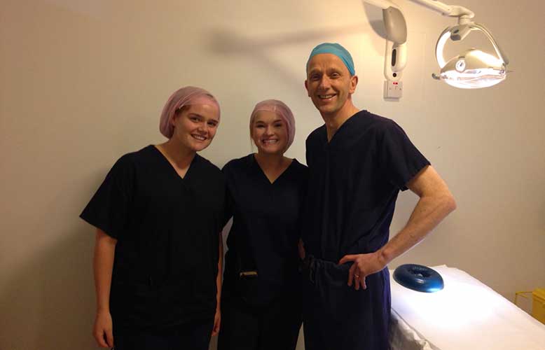 Mr David Kent with staff nurses Niamh Kavanagh and Deidre Grace