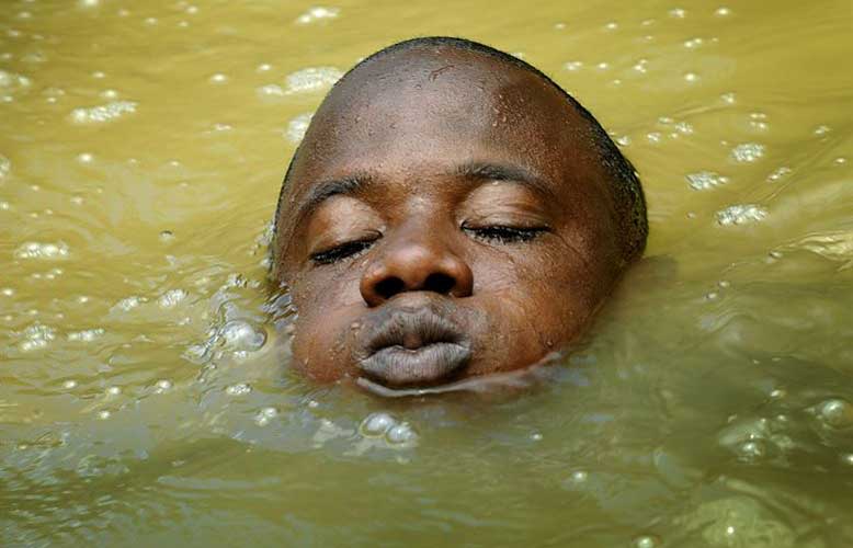 A man in water