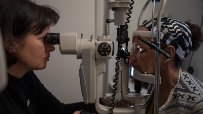 Female patient having an eye test
